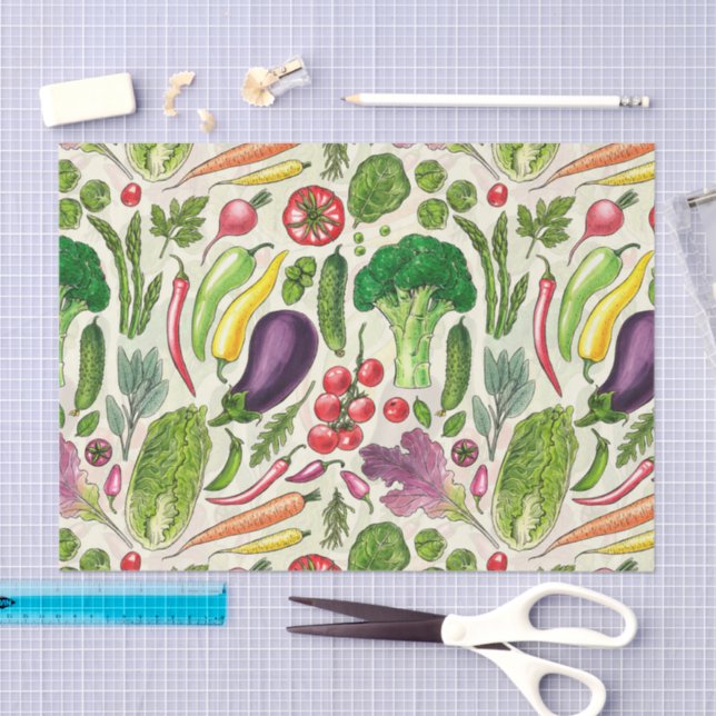 Vegetable and herbs garden harvest on off white tissue paper (Craft)