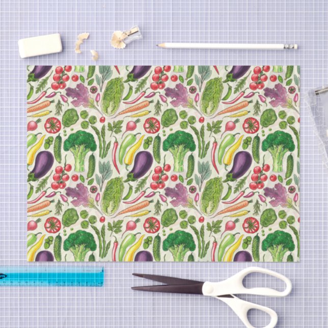 Vegetable and herbs garden harvest on off white tissue paper (Craft)