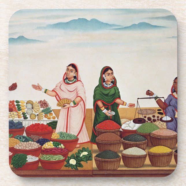 Vegetable and Spice Market at Benares, c.1840 (gou Coaster (Front)