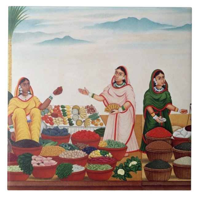 Vegetable and Spice Market at Benares, c.1840 (gou Tile (Front)