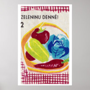 Vegetable Bowl Matchbox Art Print, Czechoslovakian Poster