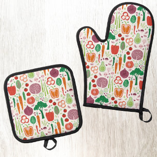Vegetable Food Pattern Oven Mitt & Pot Holder Set