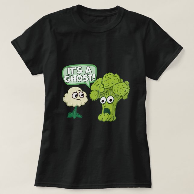 Vegetable Food Scared Broccoli and Cauliflower Its T-Shirt (Design Front)