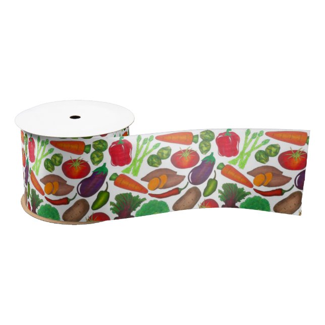 Vegetable Garden Produce Greenmarket Veggies Satin Ribbon (Spool)