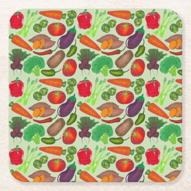 Vegetable Garden Produce Greenmarket Veggies Square Paper Coaster (Front)