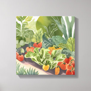Vegetable Garden Watercolor Painting Canvas Print