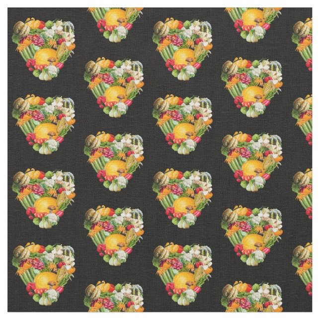 Vegetable Harvest Hearts Fabric (Close Up)