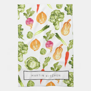 Vegetable illustration personalised kitchen towel
