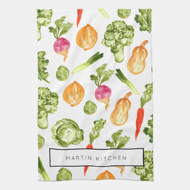 Vegetable illustration personalised kitchen towel (Vertical)