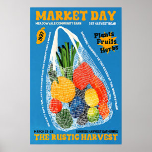Vegetable Market Bag Art Print Rustic Farmers