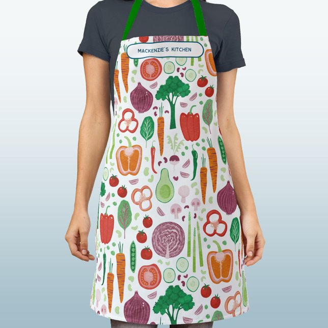 Vegetable Pattern Personalised Apron (Personalized custom text vegetable food pattern apron)