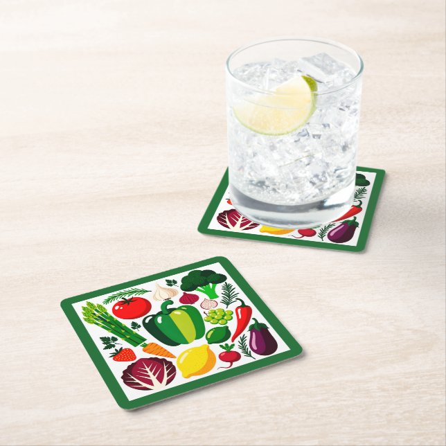 Vegetable pattern square paper coaster (Insitu)
