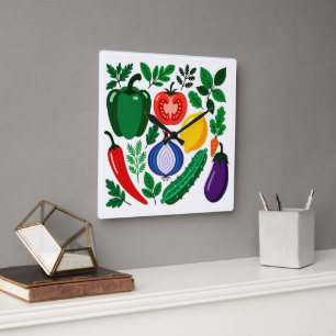Vegetable pattern square wall clock