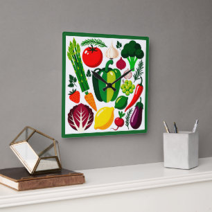 Vegetable pattern square wall clock