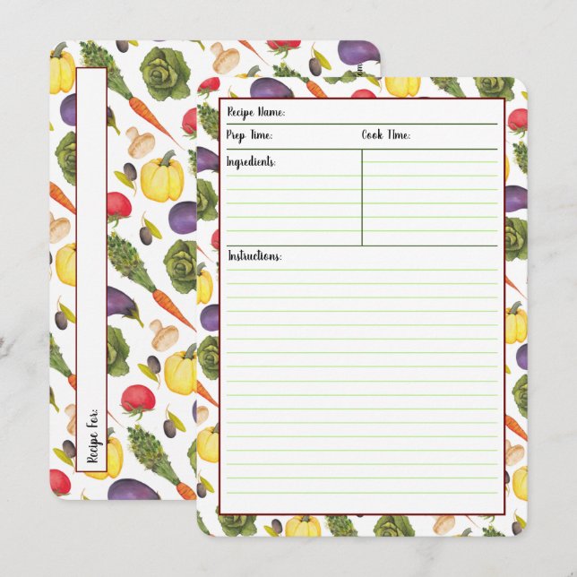 Vegetable Recipe Cards (Front/Back)