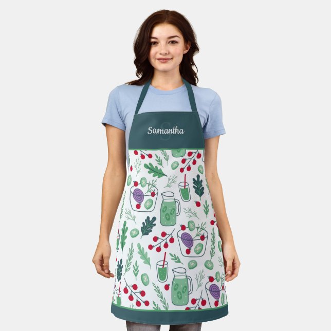 Vegetable Salad Pattern with Name Green Apron (Worn)