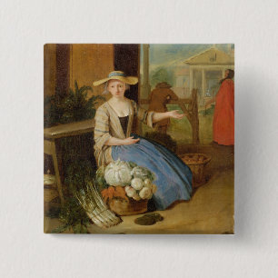 Vegetable Seller, Covent Garden, c.1726 (oil on pa 15 Cm Square Badge