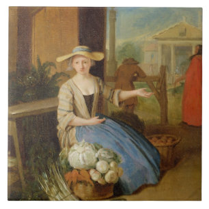 Vegetable Seller, Covent Garden, c.1726 (oil on pa Tile