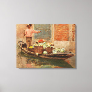 Vegetable Seller in Venice (by Vincenzo Caprile) Canvas Print