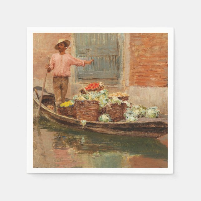 Vegetable Seller in Venice (by Vincenzo Caprile) Napkin (Front)