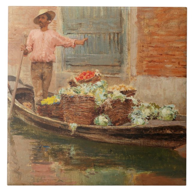 Vegetable Seller in Venice (by Vincenzo Caprile) Tile (Front)
