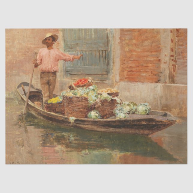 Vegetable Seller in Venice (by Vincenzo Caprile) Tissue Paper (Front)