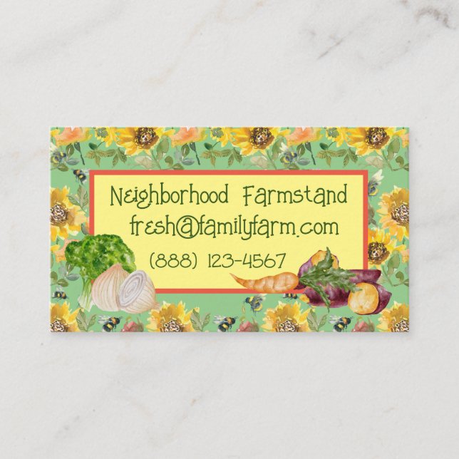 Vegetable Stand Sunflower Bee Customisable Business Card (Front)