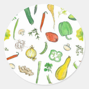 Vegetable Watercolor Illustration Squash Peppers Classic Round Sticker