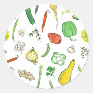 Vegetable Watercolor Illustration Squash Peppers Classic Round Sticker