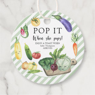 Vegetables baby shower - Pop it! When she pops! Favour Tags