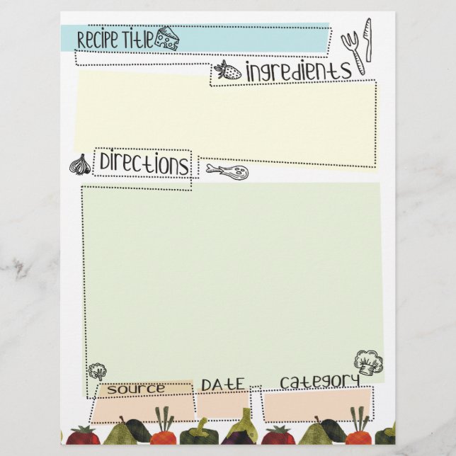 Vegetables border funky recipe letterhead (Front)