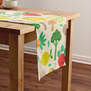 Vegetables broccoli carrots pepper lemon pattern  short table runner