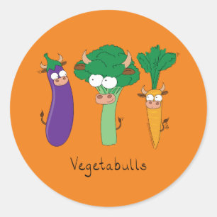 Vegetables Bulls Cute Kids Cartoon Classic Round Sticker