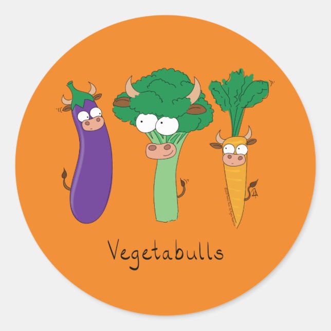 Vegetables Bulls Cute Kids Cartoon Classic Round Sticker (Front)