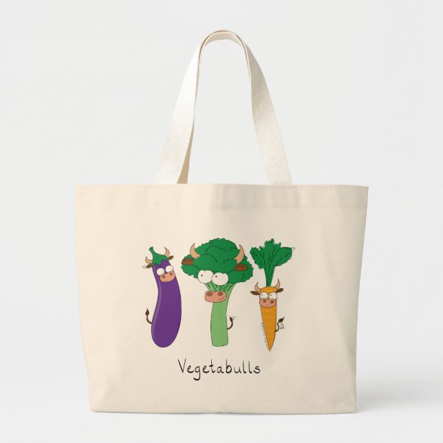 Vegetables Bulls Cute Kids Cartoon Large Tote Bag (Front)