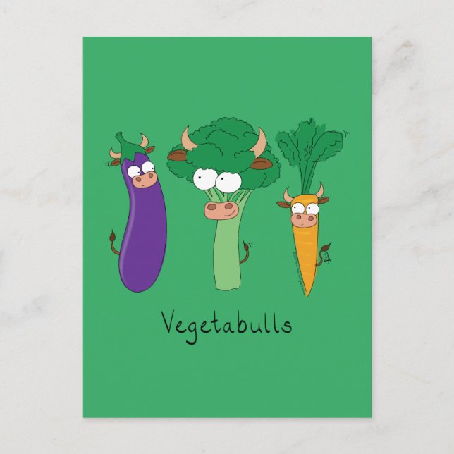 Vegetables Bulls Cute Kids Cartoon Postcard (Front)