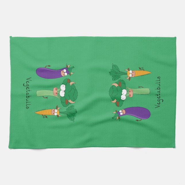 Vegetables Bulls Cute Kids Cartoon Tea Towel (Horizontal)