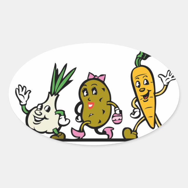 vegetables-cartoon-root-vegetables oval sticker (Front)