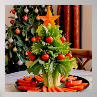 Vegetables Christmas Tree, Lettuce Leaves & Cherry Poster
