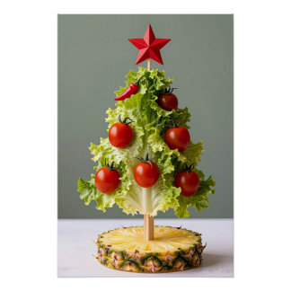Vegetables Christmas Tree, Lettuce Leaves & Cherry Poster