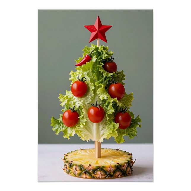 Vegetables Christmas Tree, Lettuce Leaves & Cherry Poster (Front)