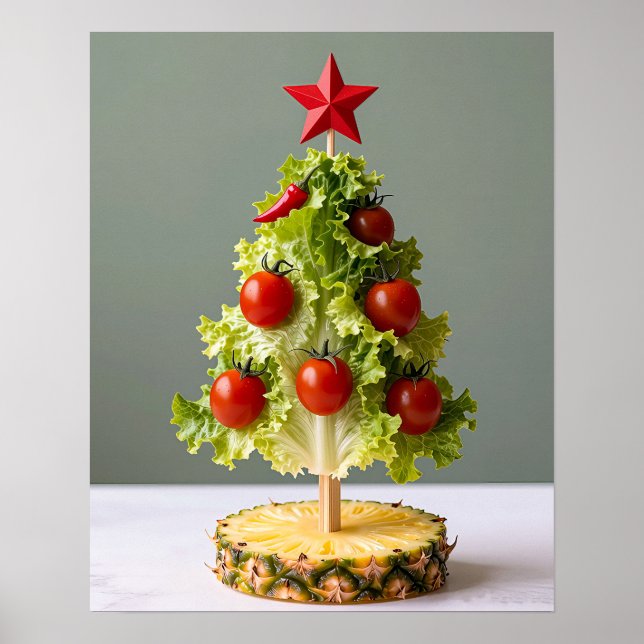 Vegetables Christmas Tree, Lettuce Leaves & Cherry Poster (Front)