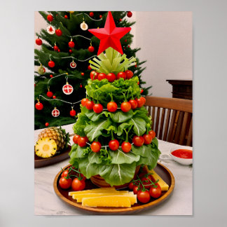 Vegetables Christmas Tree, Lettuce Leaves & Cherry Poster