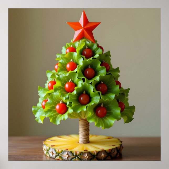 Vegetables Christmas Tree, Lettuce Leaves & Cherry Poster (Front)