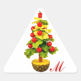 Vegetables Christmas Tree, Lettuce Leaves Monogram Triangle Sticker