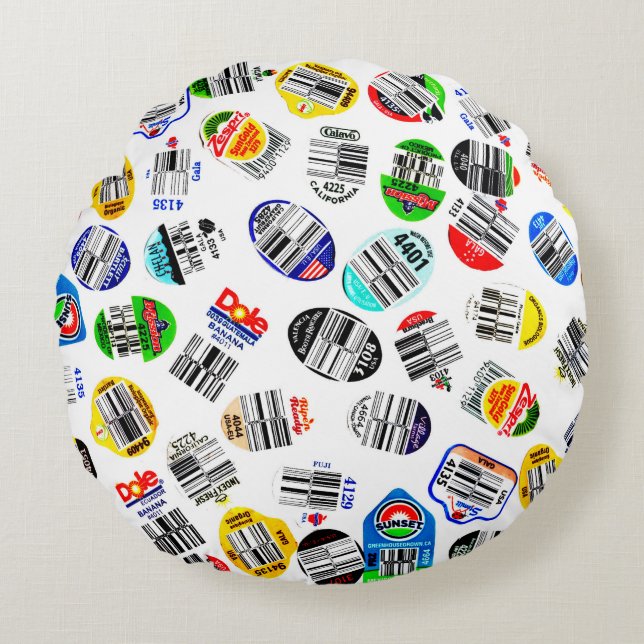 Vegetables Fruits Barcode Sticker Pattern Round Cushion (Front)