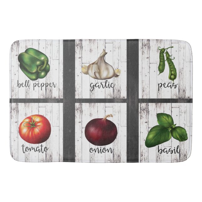Vegetables & Herbs Rustic Modern Farmhouse Bath Mat (Front)