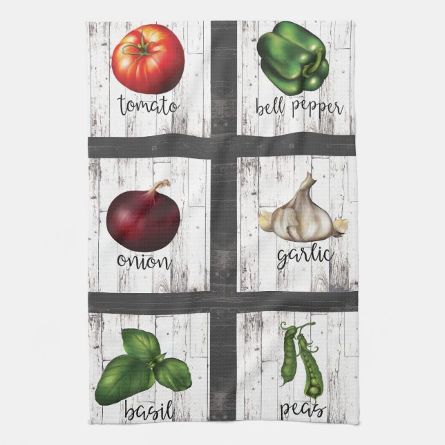 Vegetables & Herbs Rustic Modern Kitchen Food Art Tea Towel (Vertical)