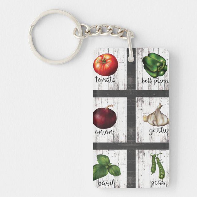 Vegetables & Herbs Rustic Modern Kitchen Food Key Ring (Front)