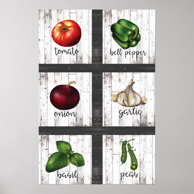 Vegetables & Herbs Rustic Modern Kitchen Wall Art (Front)